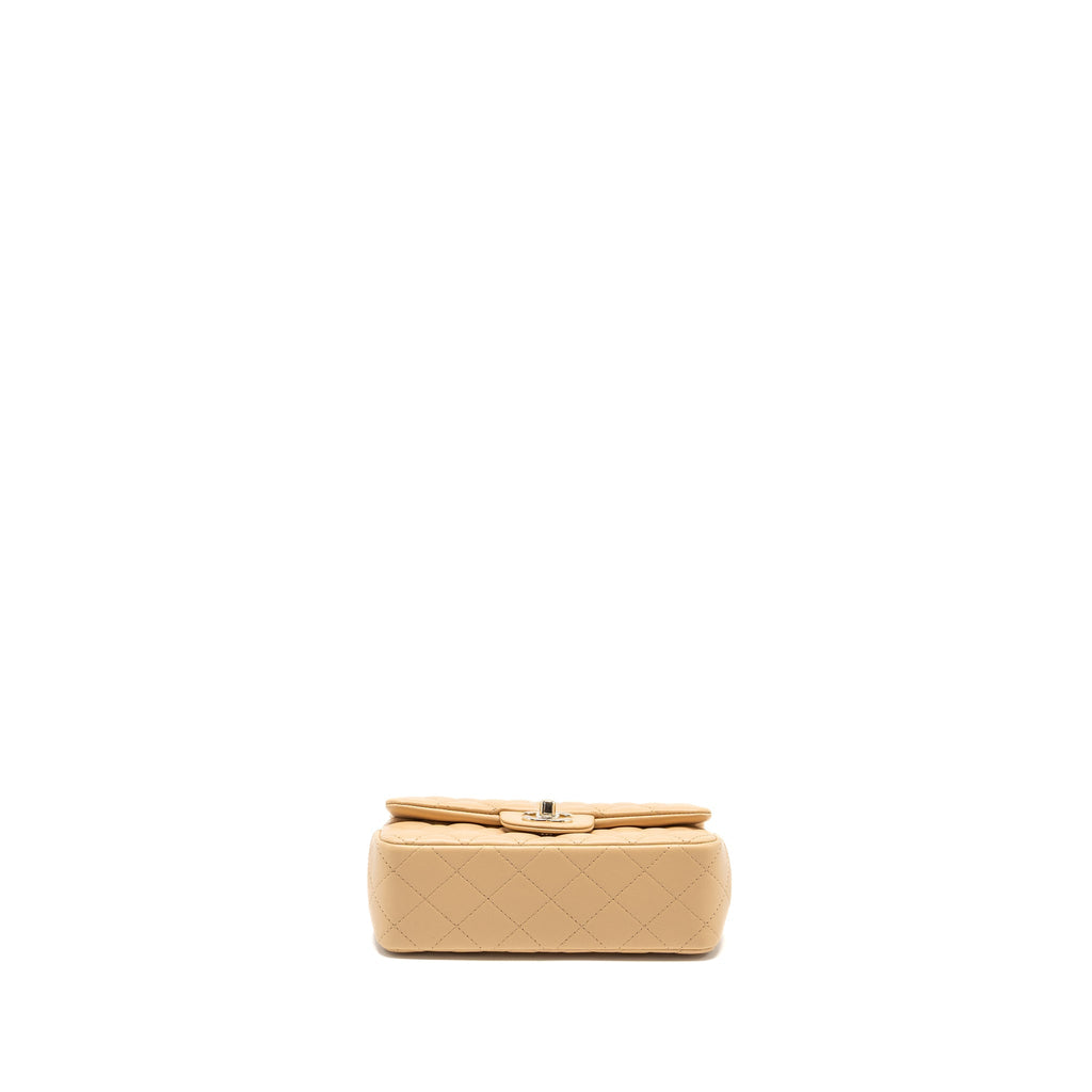 CHANEL 22C MINI RECTANGULAR FLAP BAG LAMBSKIN BEIGE LGHW (MICROCHIP)