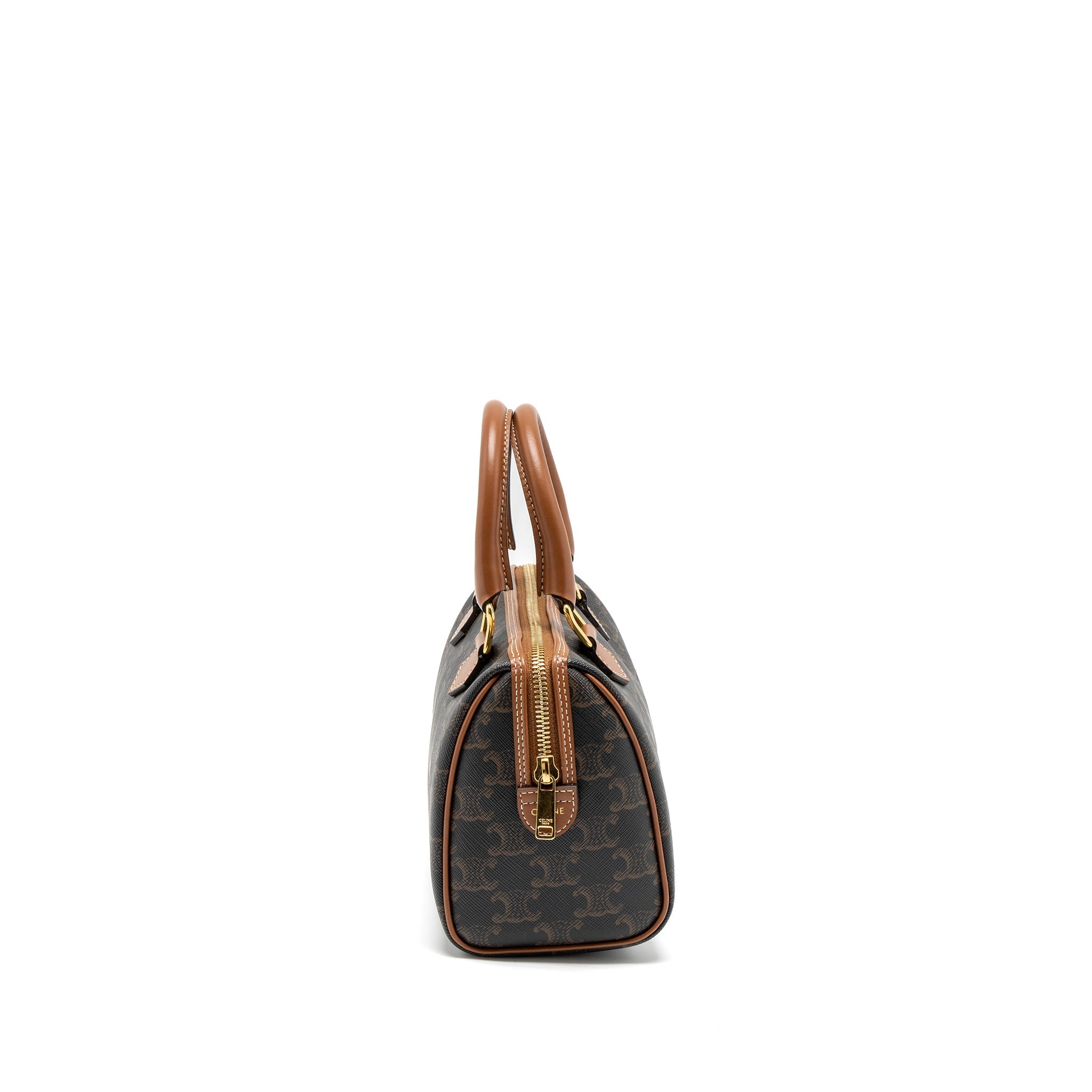 CELINE SMALL BOSTON BAG TRIOMPHE CANVAS/CALFSKIN TAN GHW