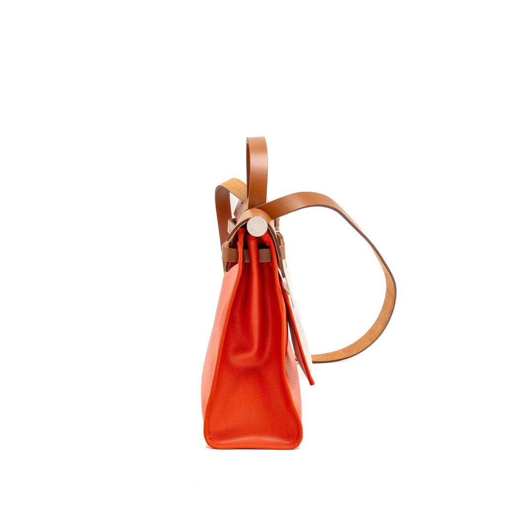 HERMES HERBAG31 ZIP BAG TOILE H BERLINE CANVAS / HUNTER CAPUCINE-ECRU-BEIGE / FAUVE SHW
