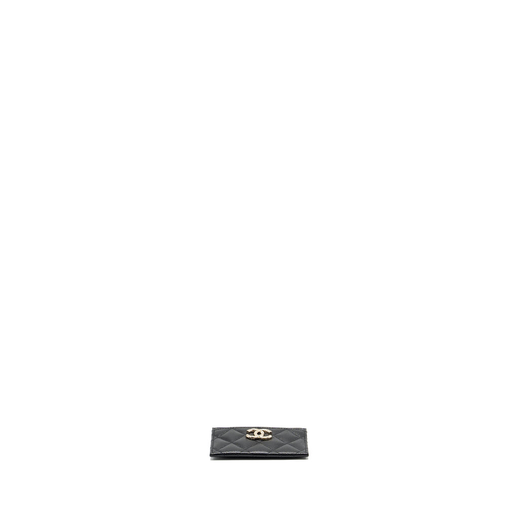 CHANEL GIANT DETAILED CC LOGO CARD HOLDER CAVIAR BLACK LGHW (MICROCHIP)