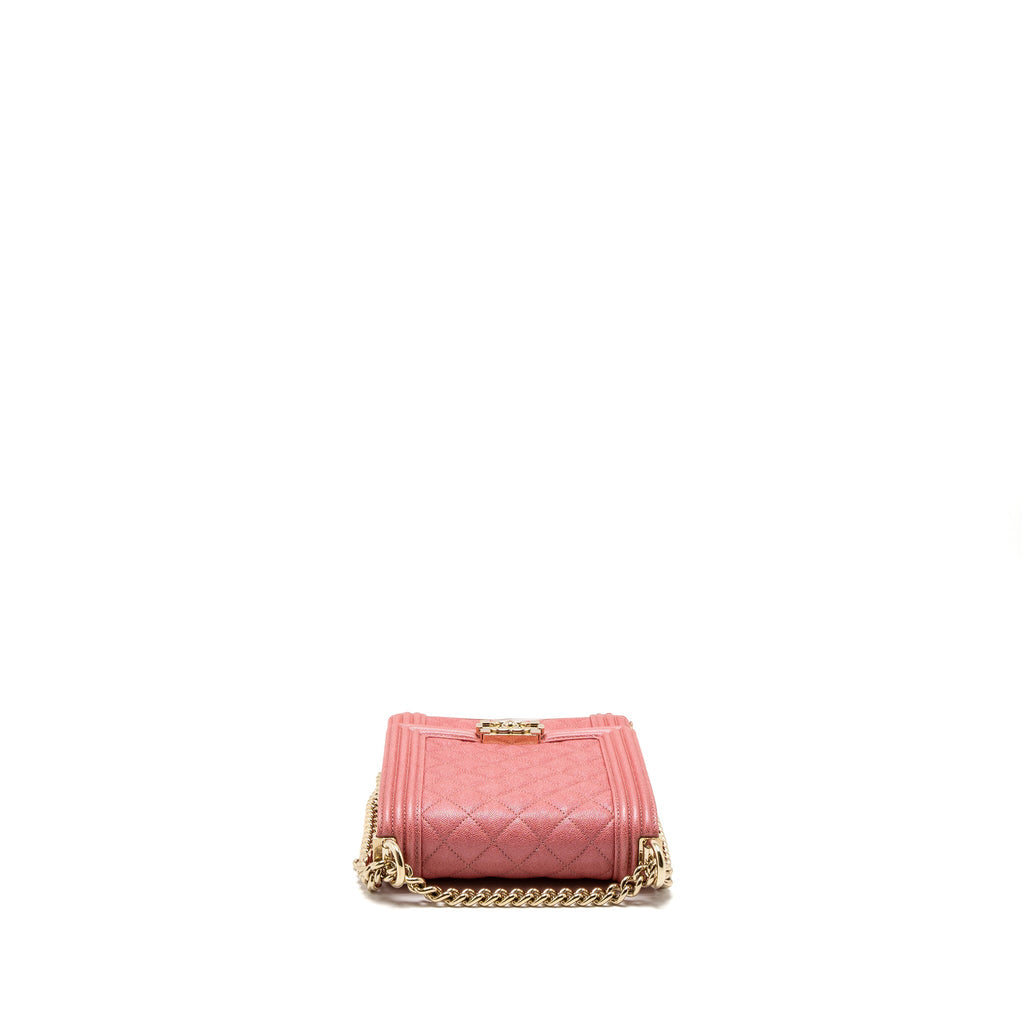 CHANEL VERTICAL BOY BAG METALLIC GRAINED CALFSKIN PINK LGHW