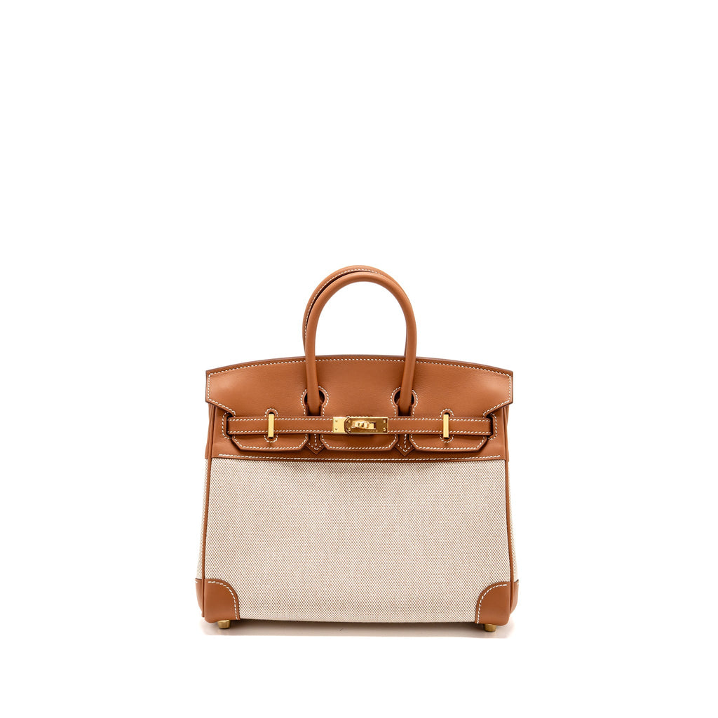 HERMES BIRKIN 25 TOILE H CANVAS / SWIFT LEATHER ECRU-BEIGE / GOLD GHW