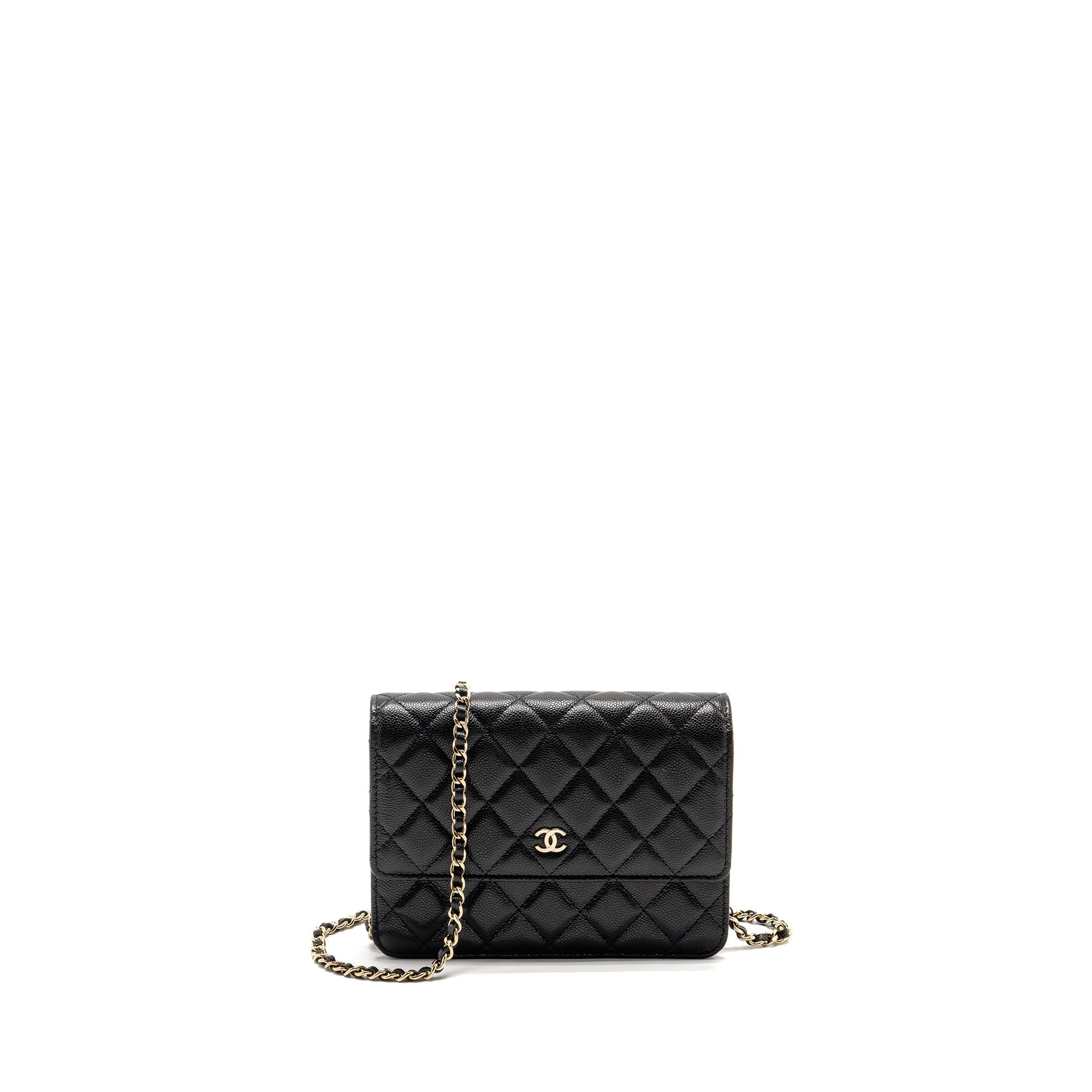 CHANEL SQUARE WALLET ON CHAIN CAVIAR BLACK LGHW (MICROCHIP)