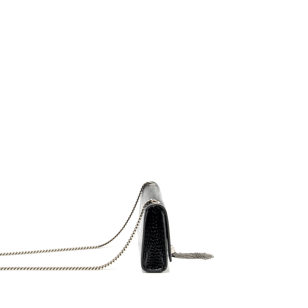 SAINT LAURENT /YSL KATE SMALL CHAIN WALLET WITH TASSEL IN CROCODILE-EMBOSSED BLACK SHW