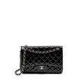 CHANEL JUMBO CLASSIC DOUBLE FLAP BAG PATENT BLACK SHW