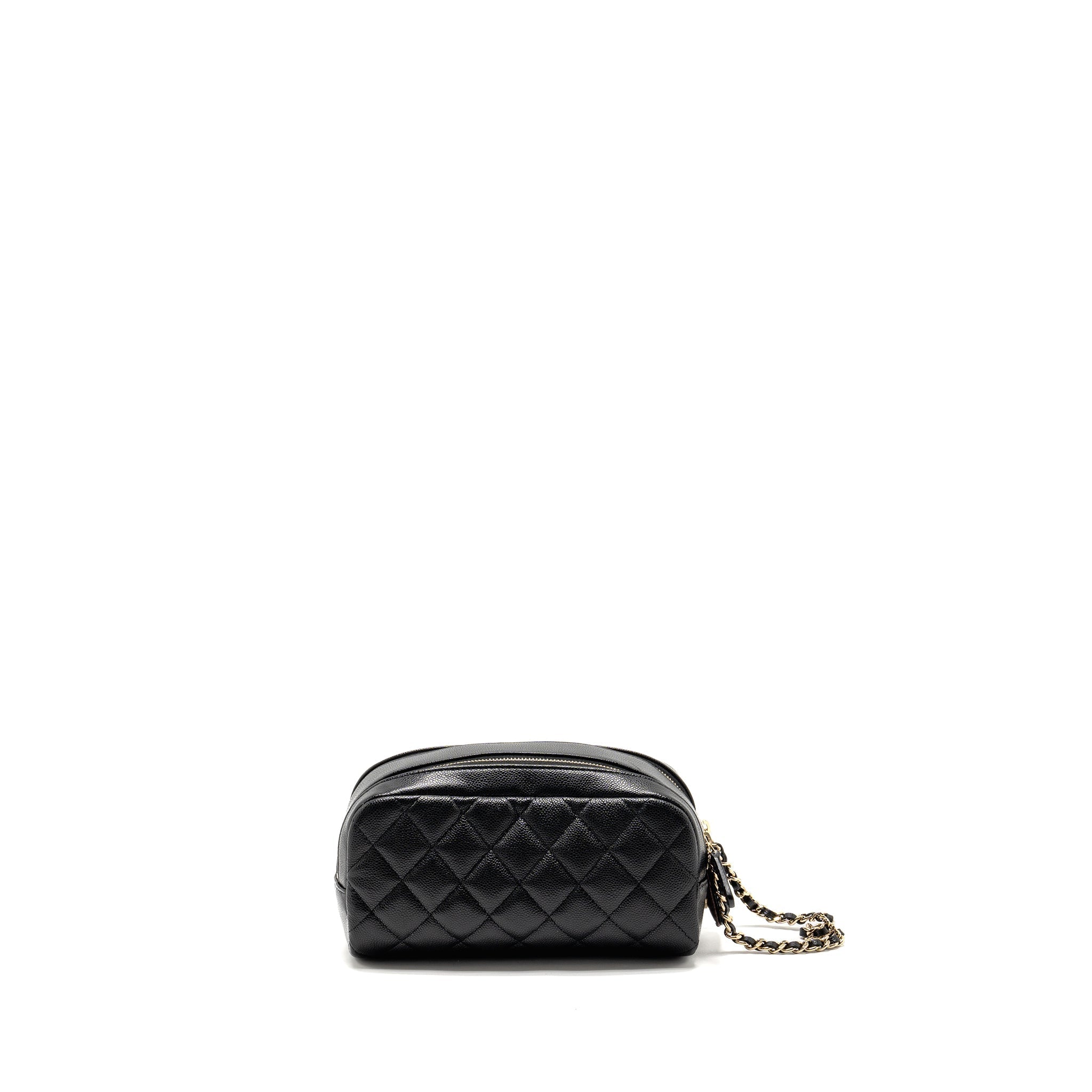 CHANEL DOUBLE ZIP POUCH COSMETIC CASE CAVIAR BLACK GHW (MICROCHIP)