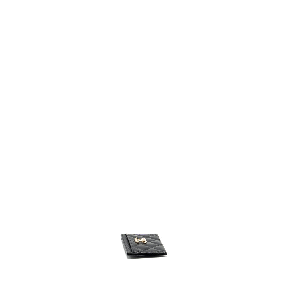 CHANEL GIANT DETAILED CC LOGO CARD HOLDER CAVIAR BLACK LGHW (MICROCHIP)