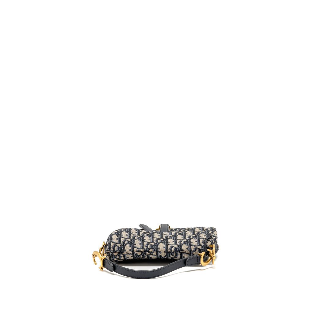 DIOR MINI SADDLE BAG OBLIQUE JACQUARD CANVAS BLUE GHW