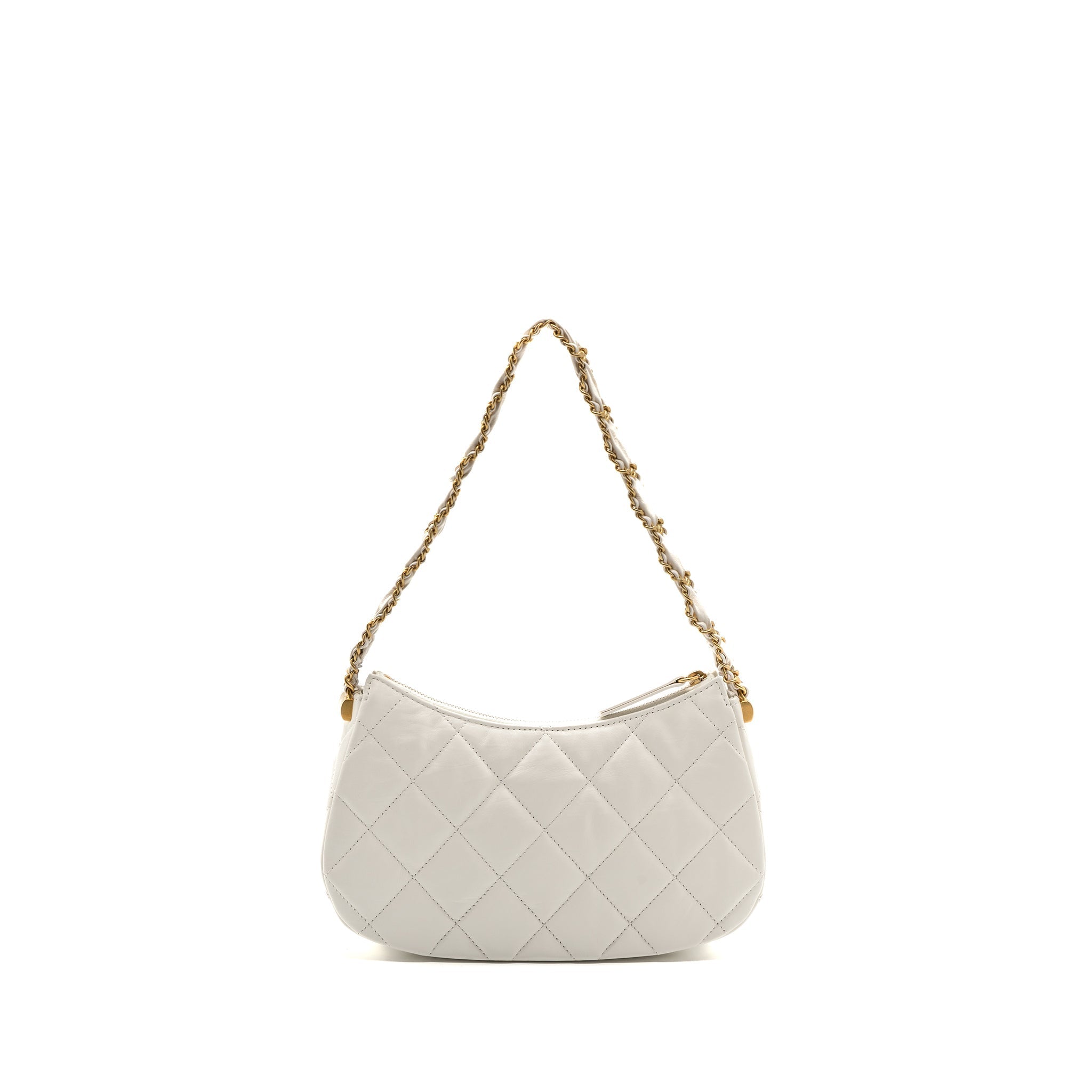 CHANEL 23K HOBO BAG CALFSKIN WHITE GHW (MICROCHIP)