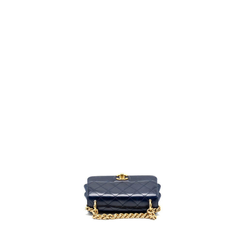 CHANEL QUILTED FLAP BAG WITH CHAIN HANDLE CALFSKIN DARK BLUE GHW