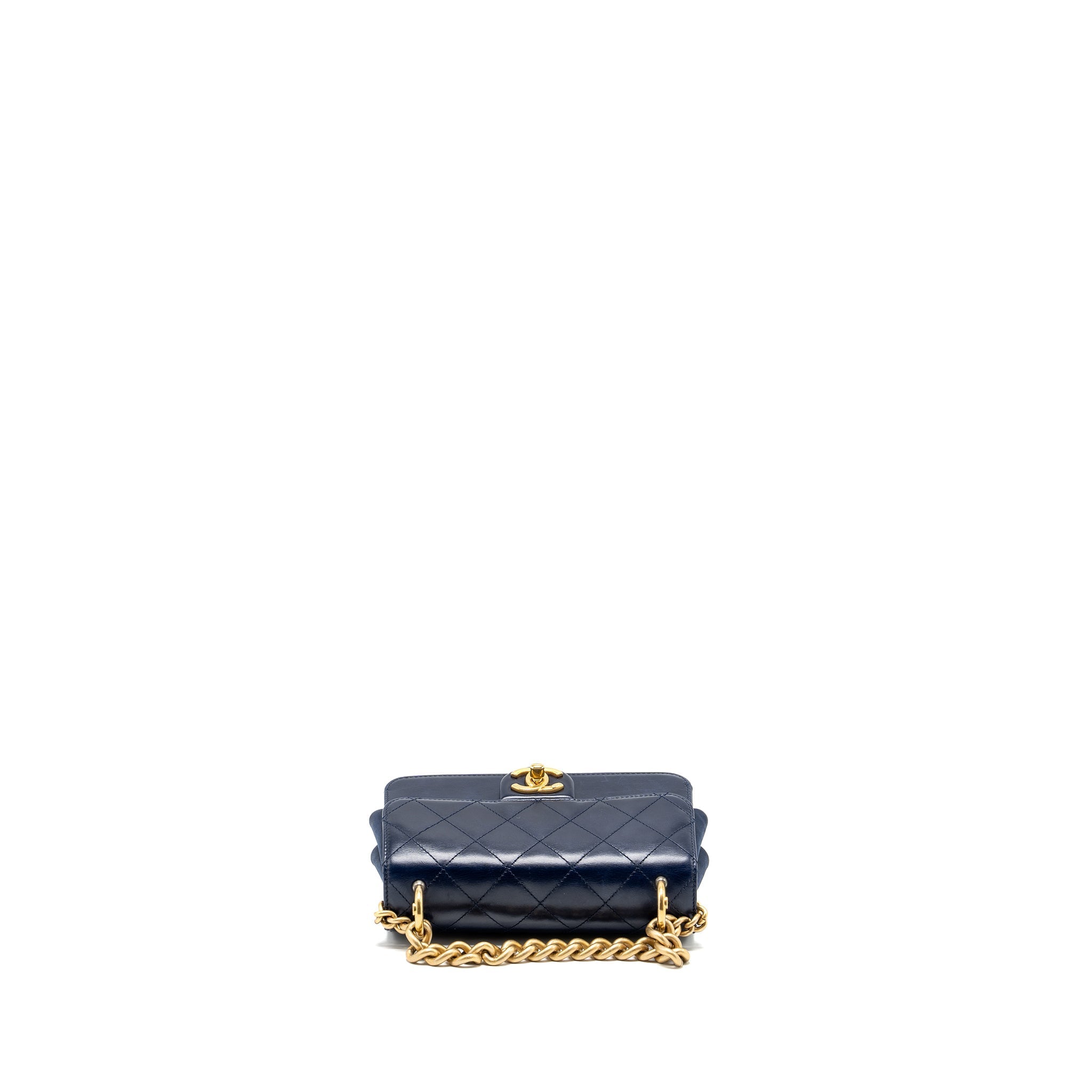 CHANEL QUILTED FLAP BAG WITH CHAIN HANDLE CALFSKIN DARK BLUE GHW