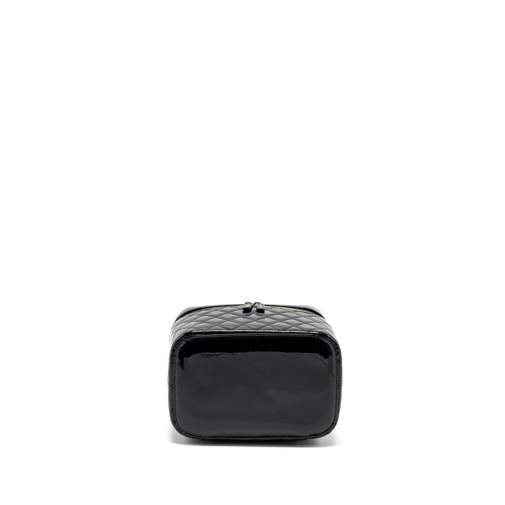 CHANEL TOP HANDLE VANITY CASE PATENT BLACK LGHW