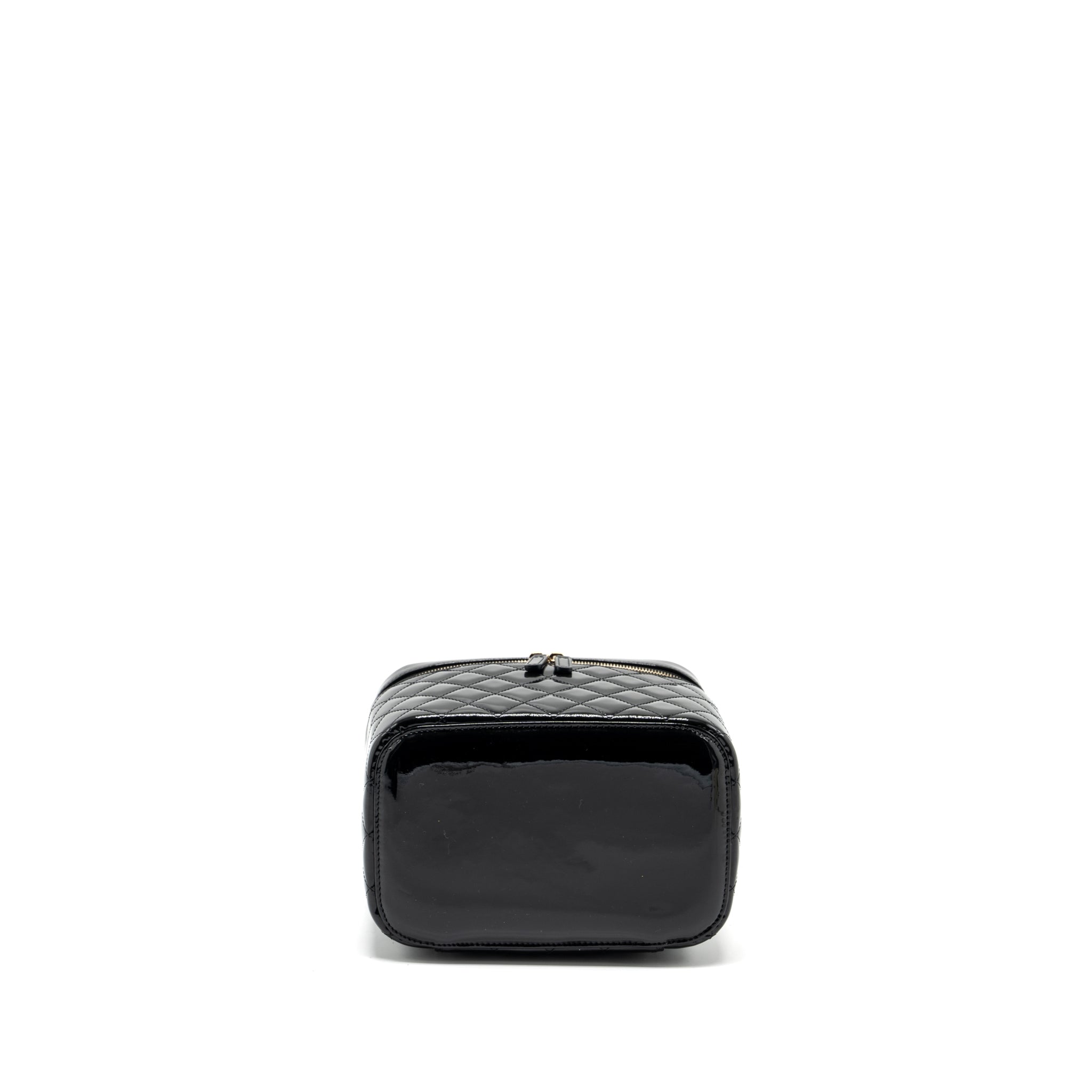 CHANEL TOP HANDLE VANITY CASE PATENT BLACK LGHW