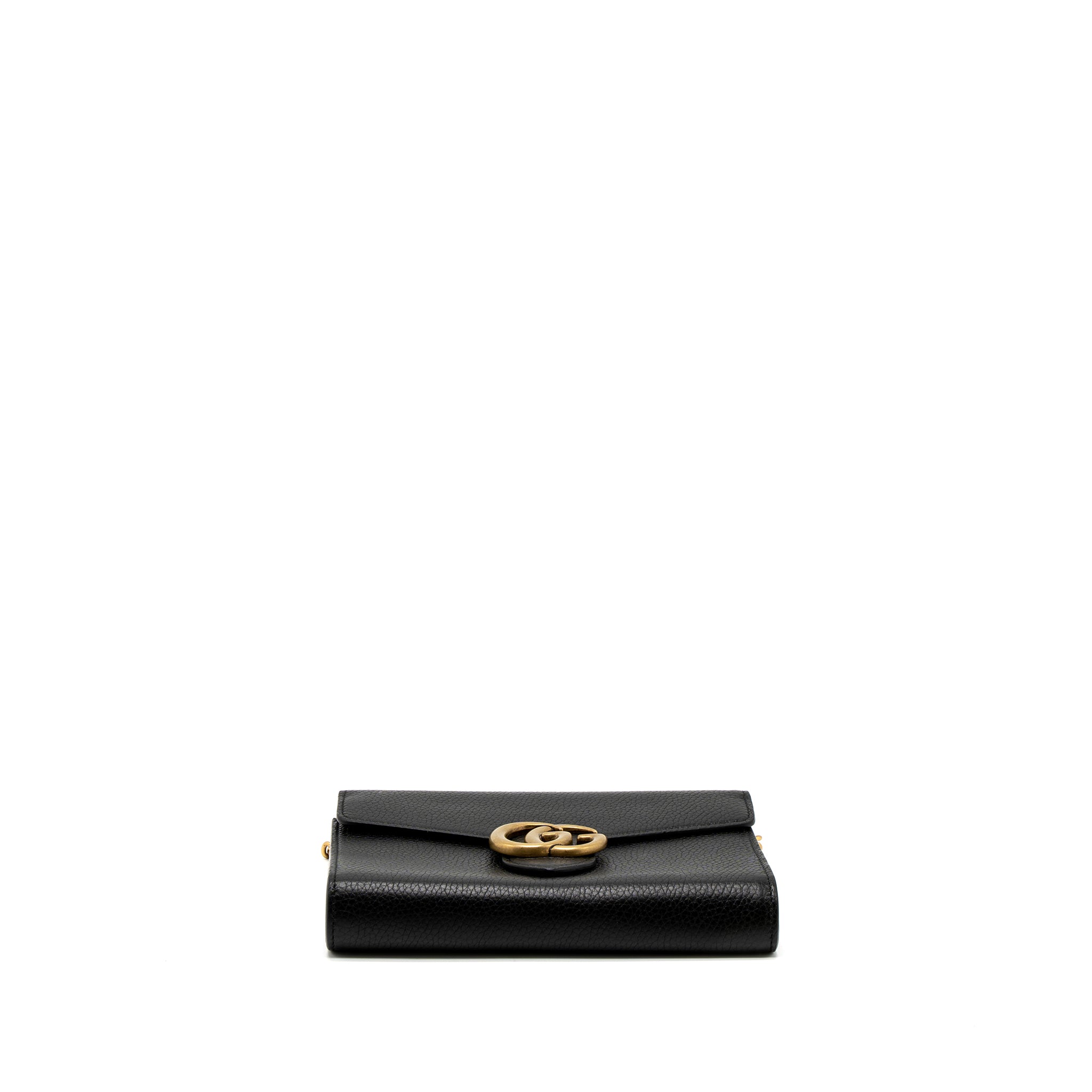 GUCCI MARMONT WALLET ON CHAIN CALFSKIN BLACK BRUSHED GHW