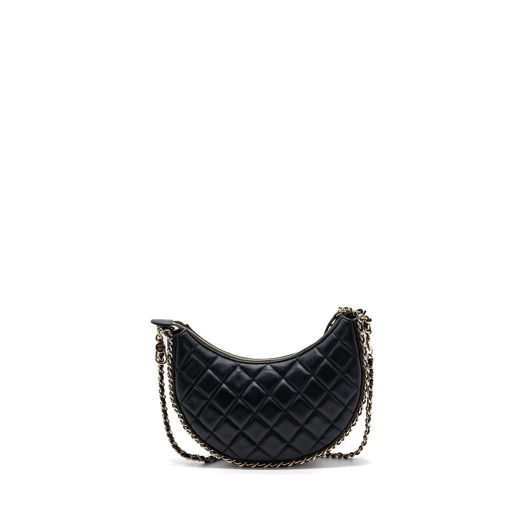 CHANEL SMALL MOON HOBO BAG LAMBSKIN BLACK LGHW (MICROCHIP)