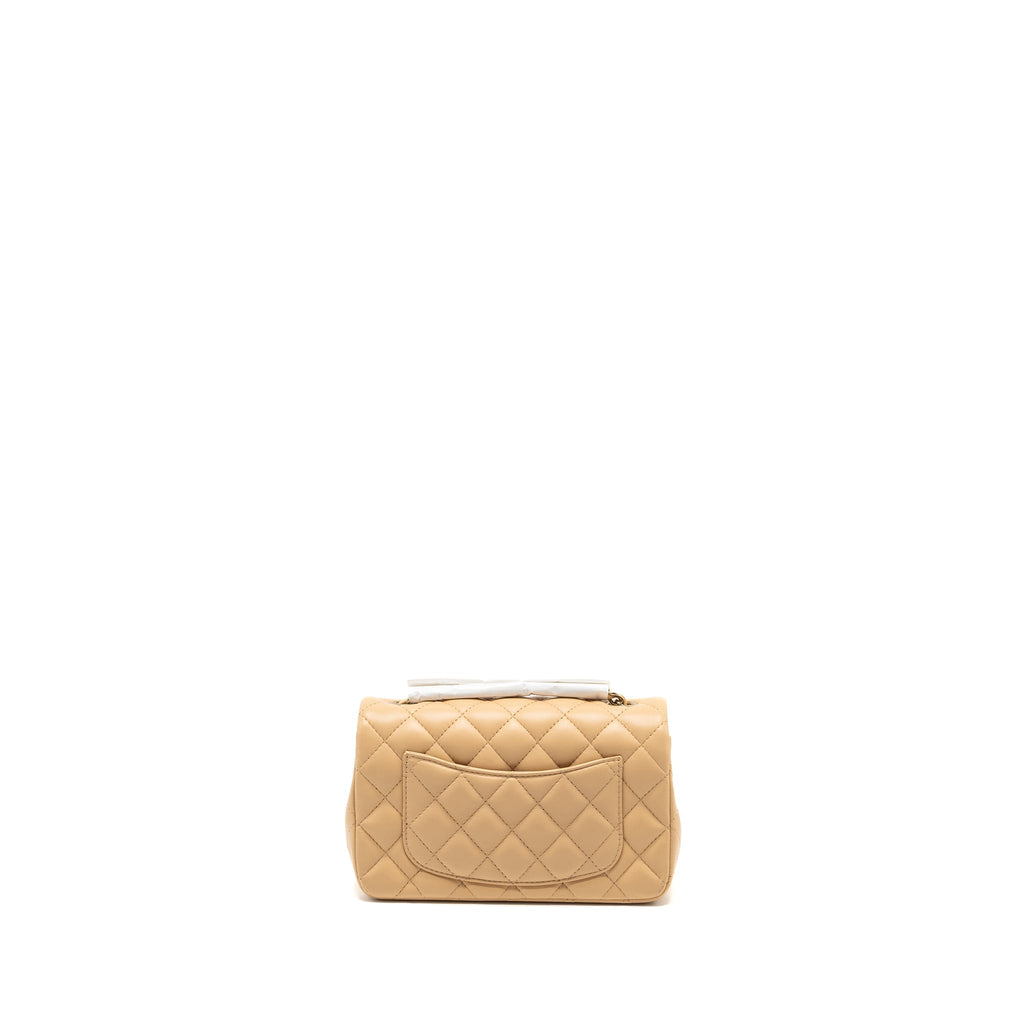 CHANEL 22C MINI RECTANGULAR FLAP BAG LAMBSKIN BEIGE LGHW (MICROCHIP)