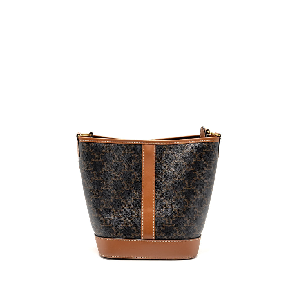CELINE SMALL BUCKET BAG TRIOMPHE CANVAS / CALFSKIN TAN GHW