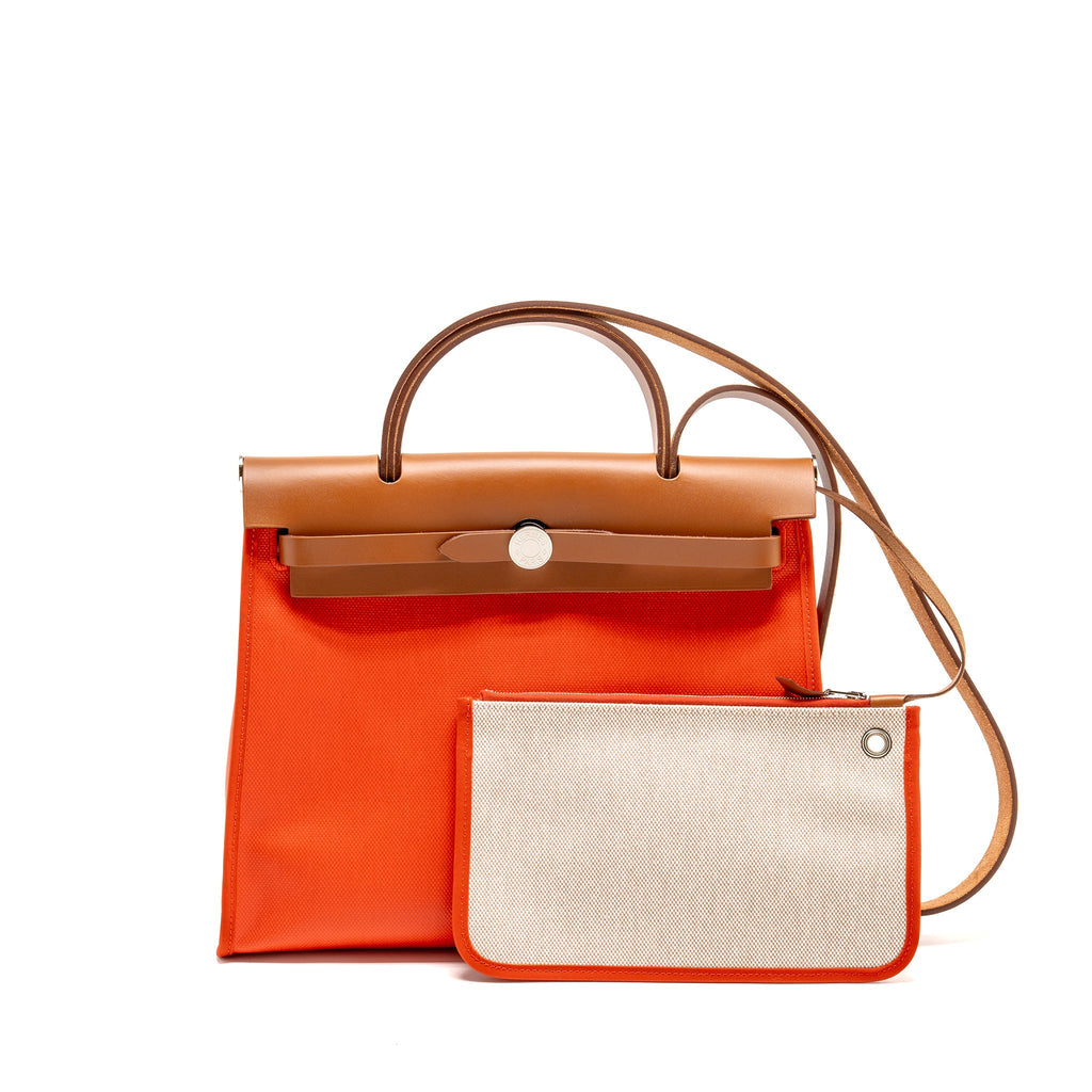 HERMES HERBAG31 ZIP BAG TOILE H BERLINE CANVAS / HUNTER CAPUCINE-ECRU-BEIGE / FAUVE SHW