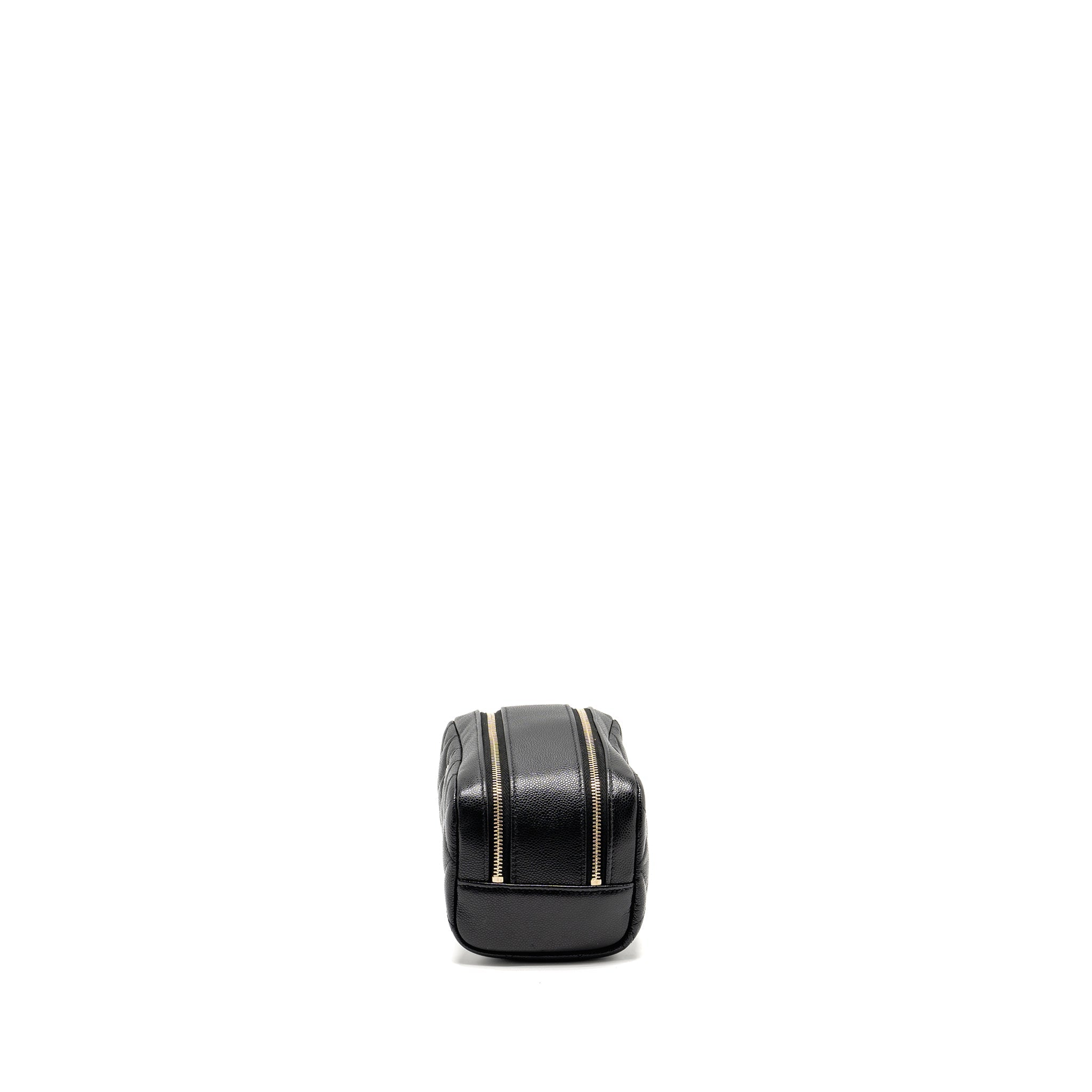 CHANEL DOUBLE ZIP POUCH COSMETIC CASE CAVIAR BLACK GHW (MICROCHIP)