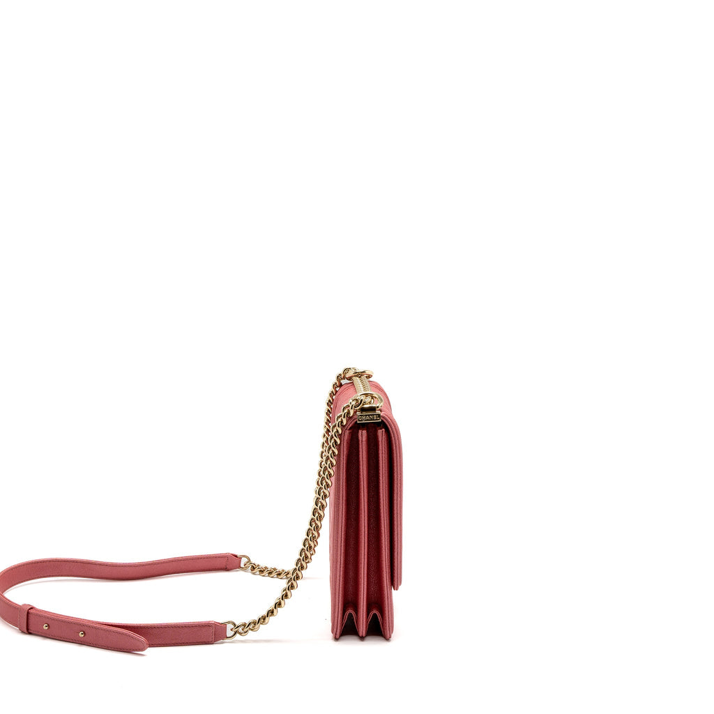 CHANEL VERTICAL BOY BAG METALLIC GRAINED CALFSKIN PINK LGHW