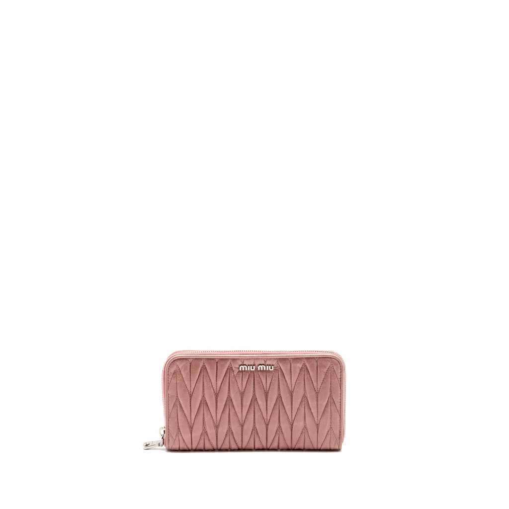 MIU MIU MATELASSE LEATHER ZIP AROUND LONG WALLET PINK SHW