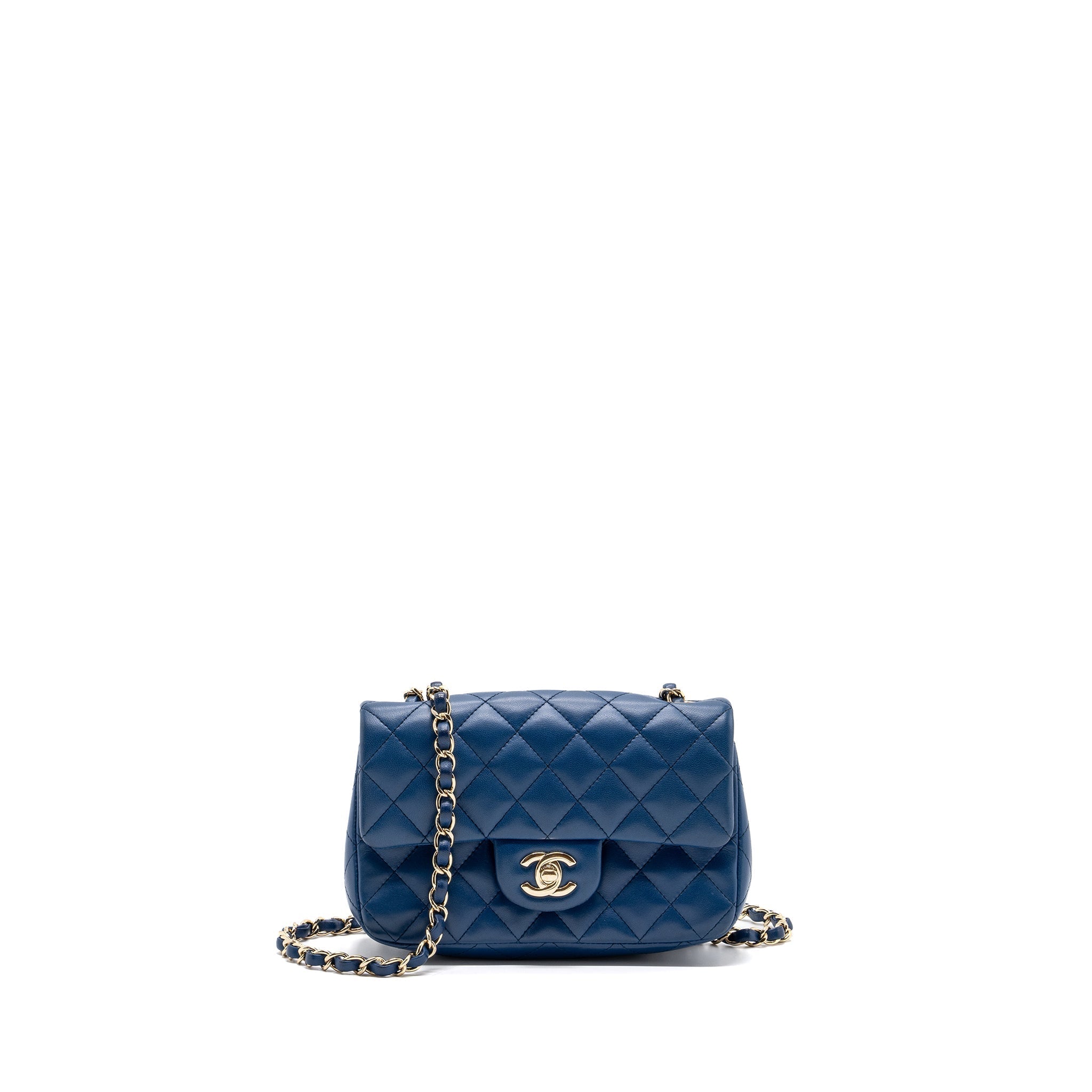 CHANEL MINI RECTANGULAR FLAP BAG LAMBSKIN BLUE LGHW