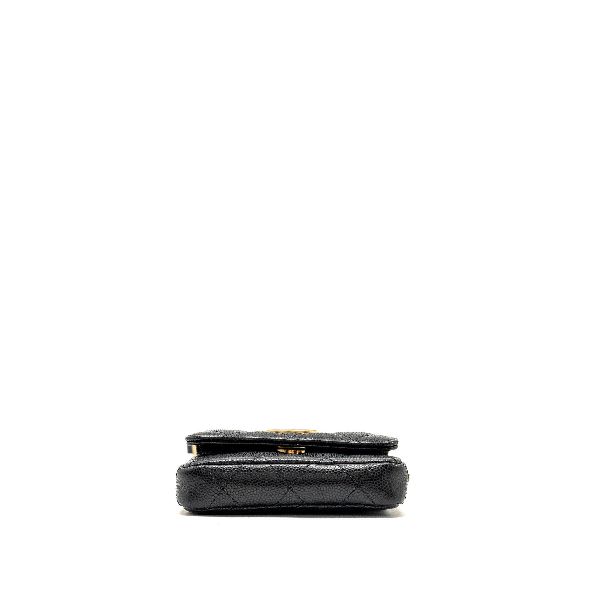 CHANEL MINI FLAP BELT BAG/CARD HOLDER CAVIAR BLACK GHW (MICROCHIP)