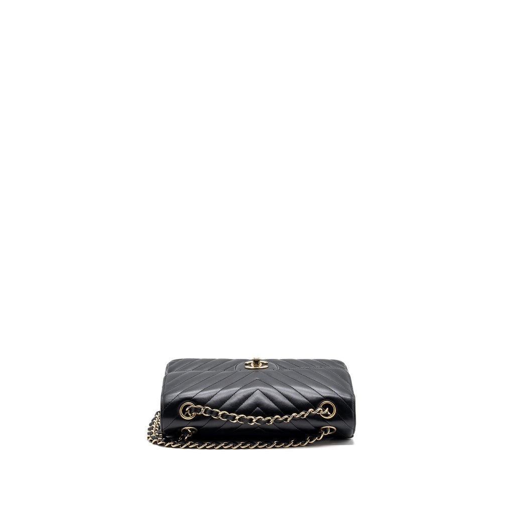 CHANEL SMALL CLASSIC FLAP BAG CHEVRON LAMBSKIN BLACK LGHW