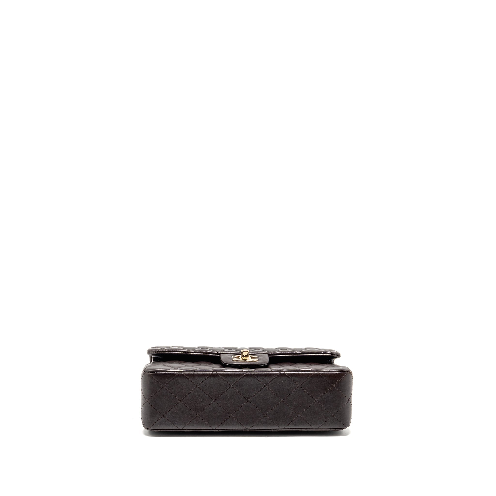 CHANEL SMALL CLASSIC DOUBLE FLAP BAG LAMBSKIN DARK BROWN LGHW (MICROCHIP)