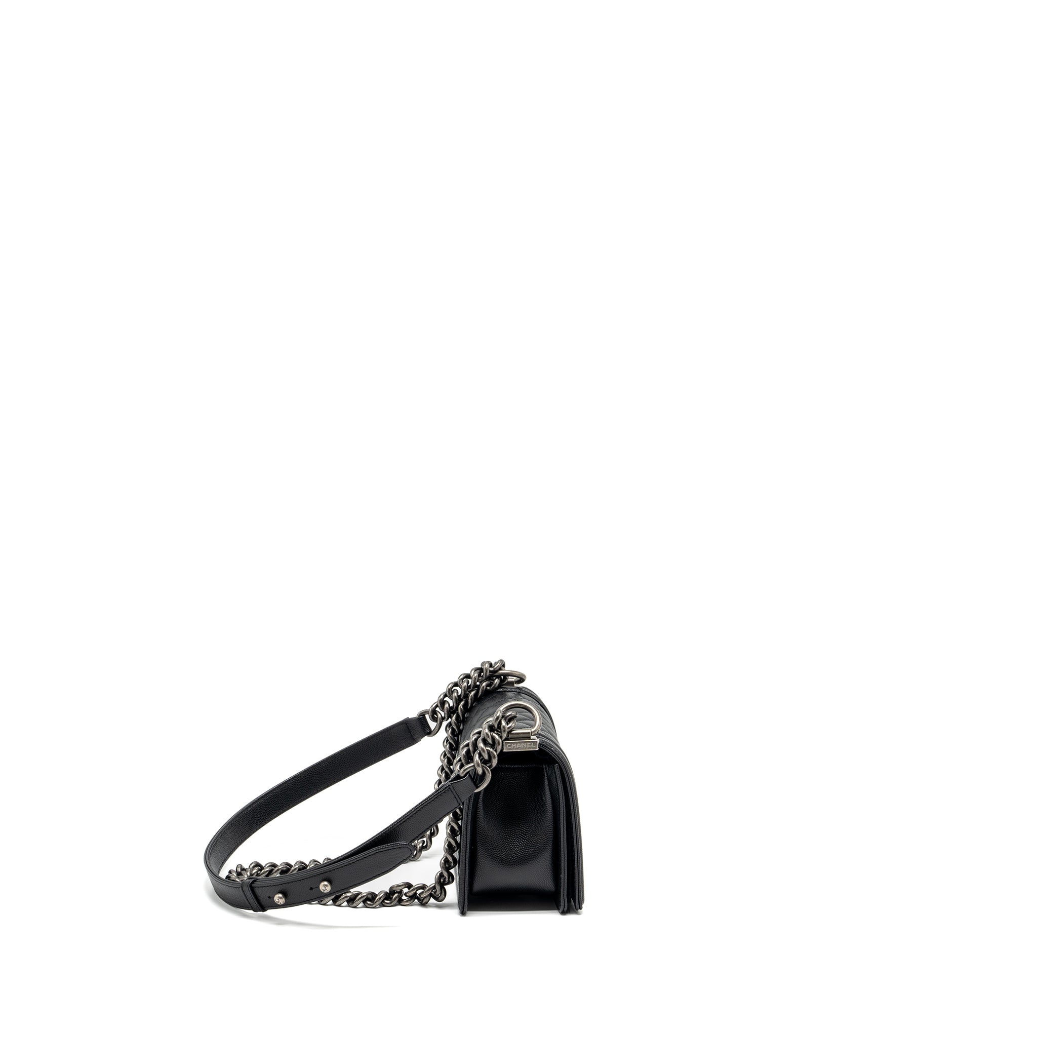 CHANEL SMALL BOY BAG CAVIAR BLACK RUTHENIUM HARDWARE (MICROCHIP)