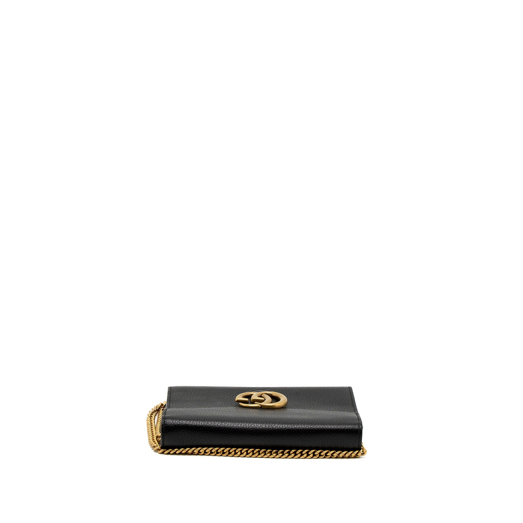 GUCCI MARMONT WALLET ON CHAIN CALFSKIN BLACK BRUSHED GHW