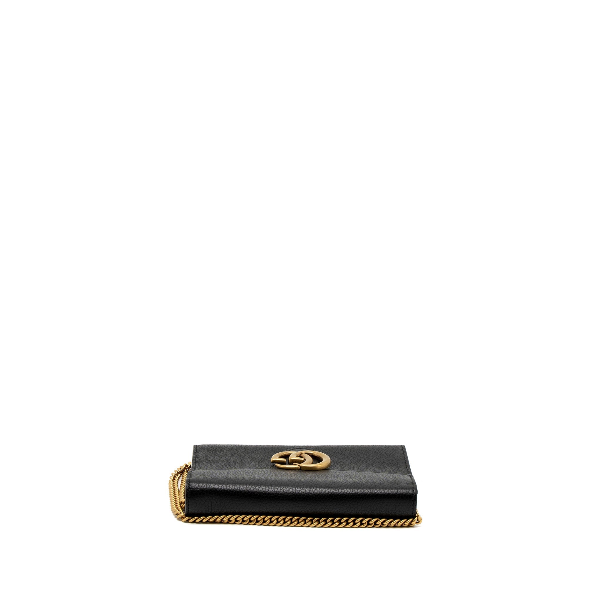 GUCCI MARMONT WALLET ON CHAIN CALFSKIN BLACK BRUSHED GHW