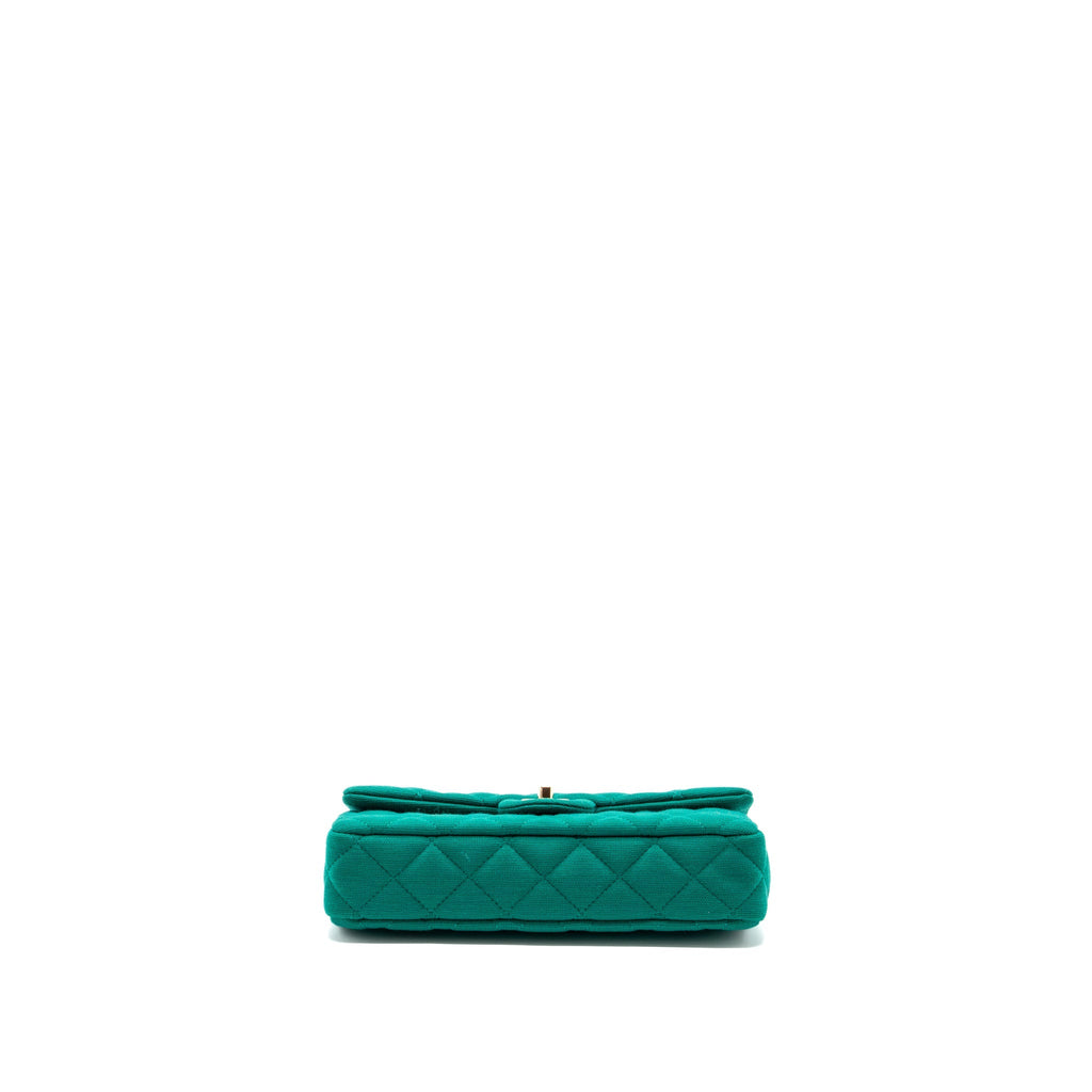 CHANEL 23A CLASSIC FLAP CLUTCH FABRIC GREEN LGHW(MICROCHIP)