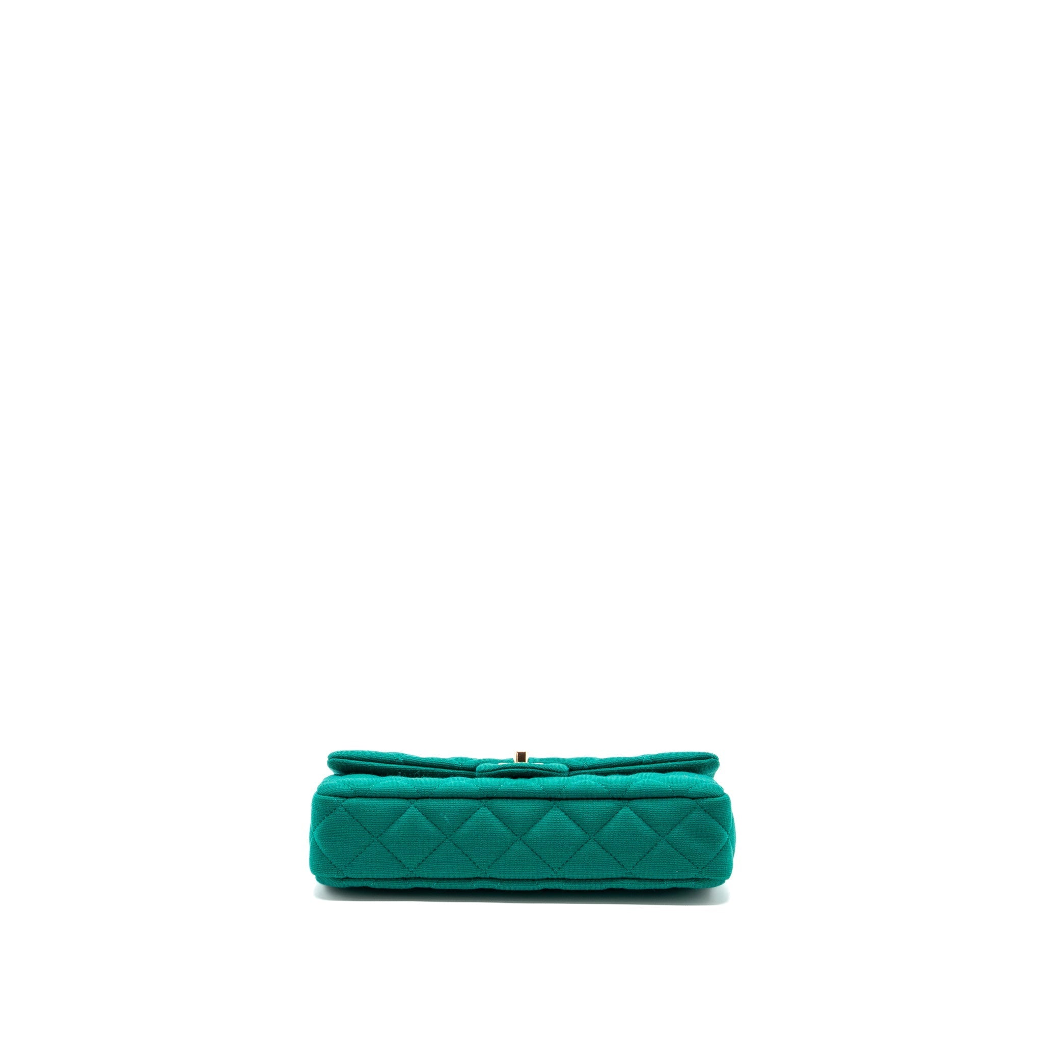 CHANEL 23A CLASSIC FLAP CLUTCH FABRIC GREEN LGHW(MICROCHIP)