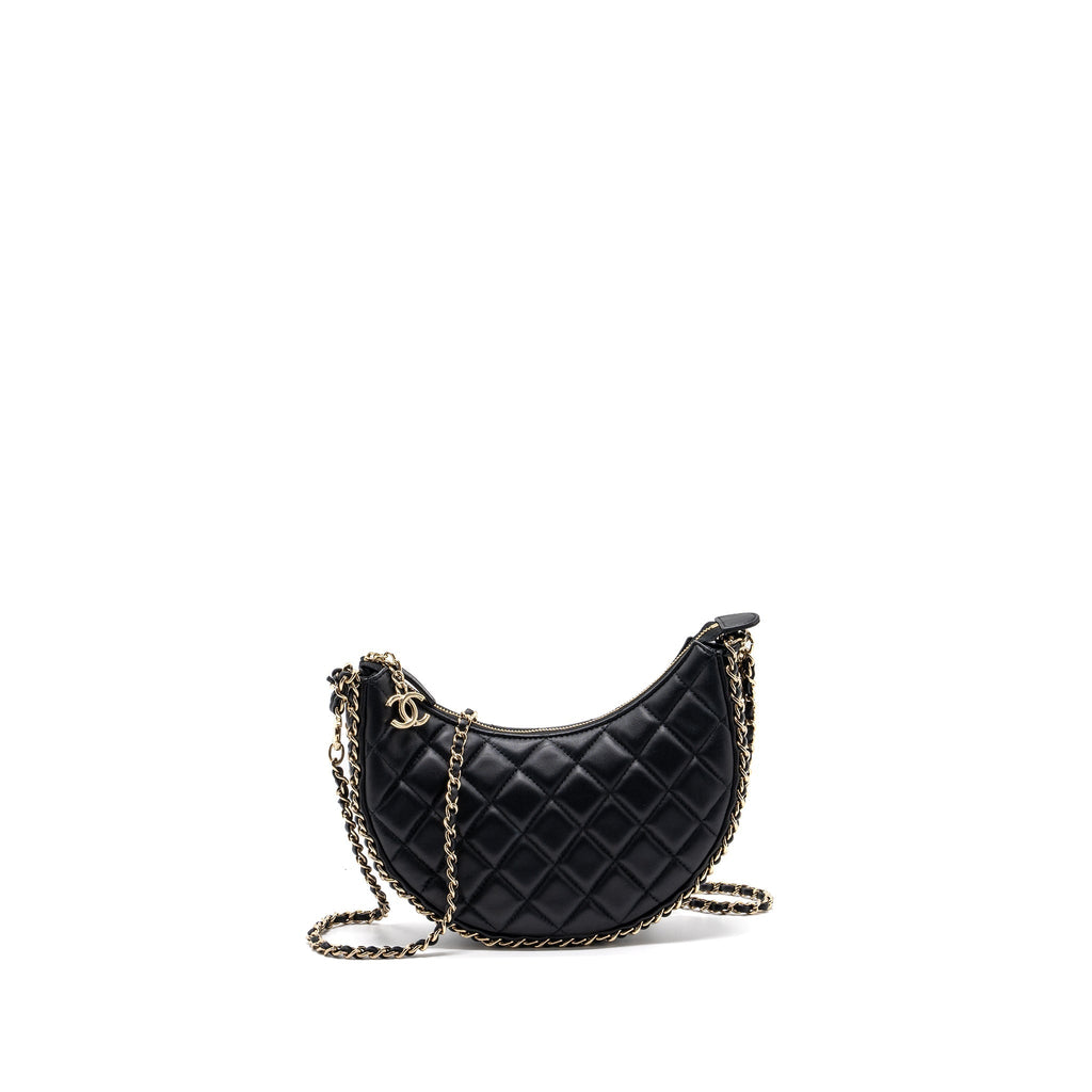 CHANEL SMALL MOON HOBO BAG LAMBSKIN BLACK LGHW (MICROCHIP)