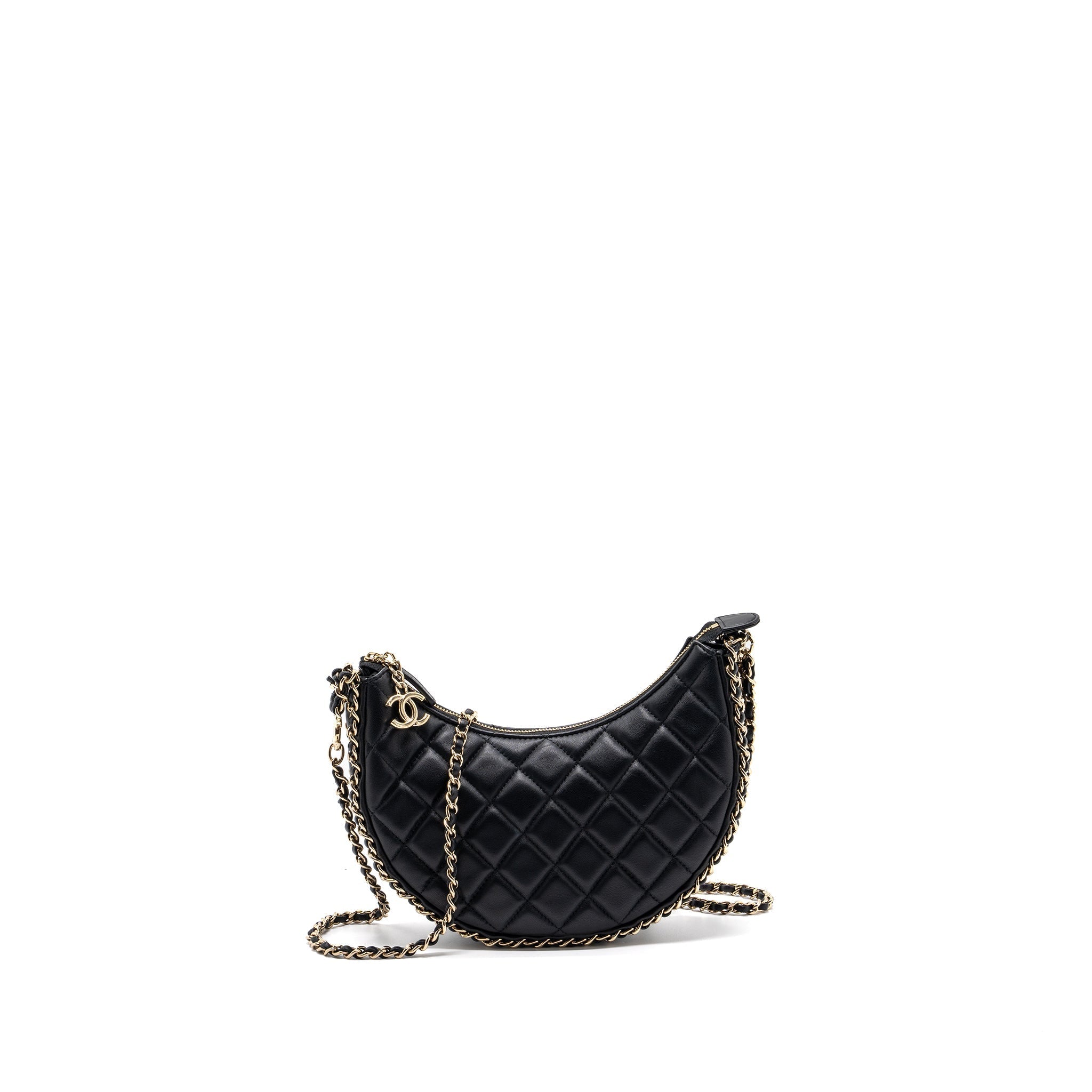CHANEL SMALL MOON HOBO BAG LAMBSKIN BLACK LGHW (MICROCHIP)
