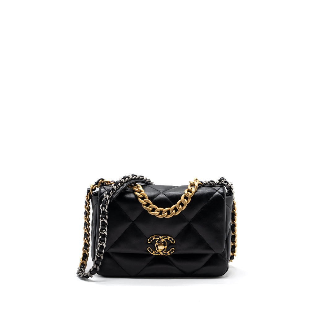 CHANEL SMALL 19 BAG LAMBSKIN BLACK MULTICOLOR HARDWARE (MICROCHIP)