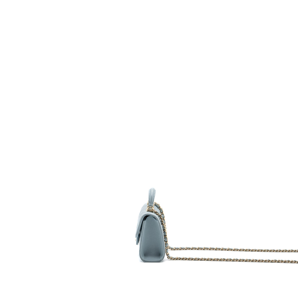 CHANEL TOP HANDLE MINI FLAP BAG LAMBSKIN LIGHT BLUE LGHW