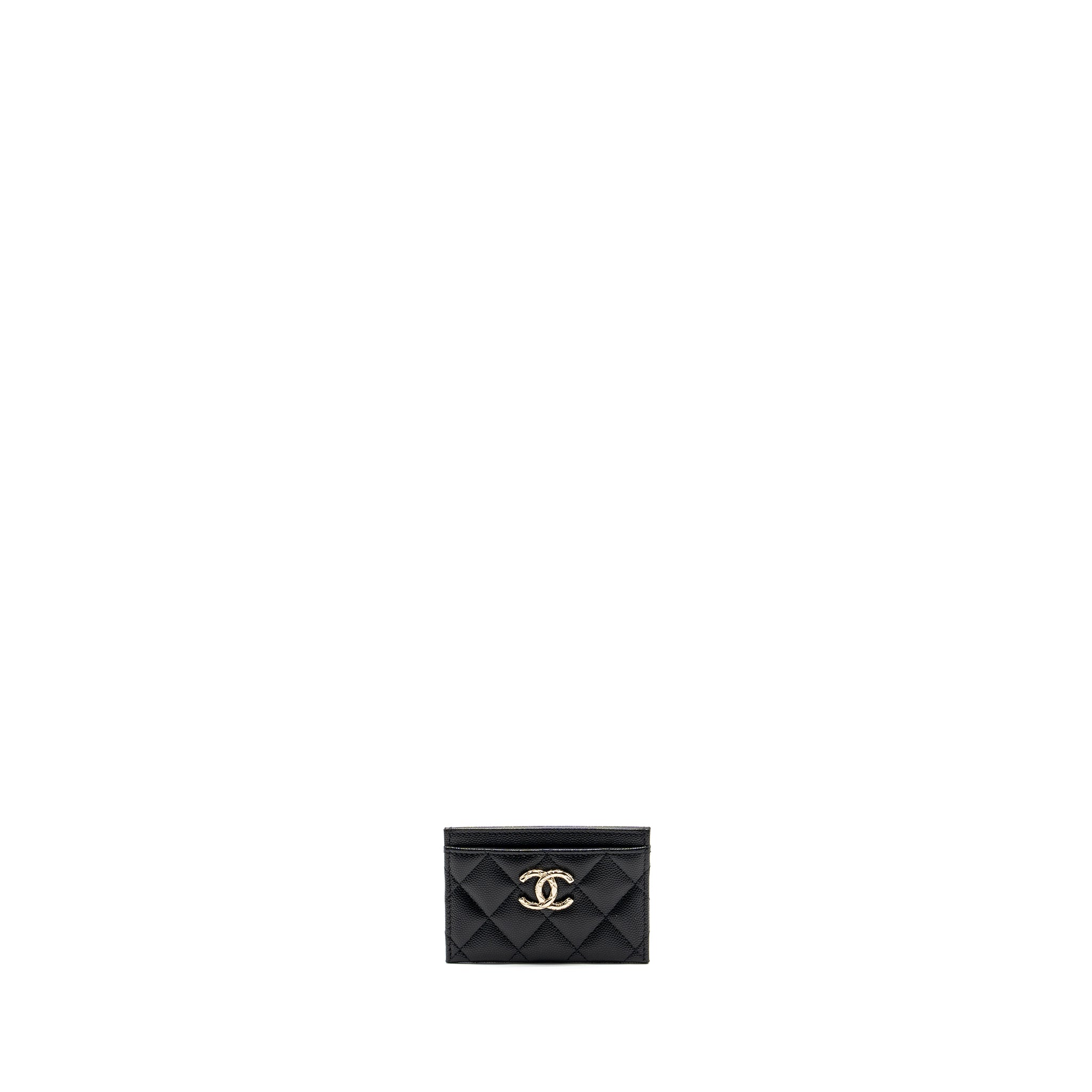 CHANEL GIANT DETAILED CC LOGO CARD HOLDER CAVIAR BLACK LGHW (MICROCHIP)