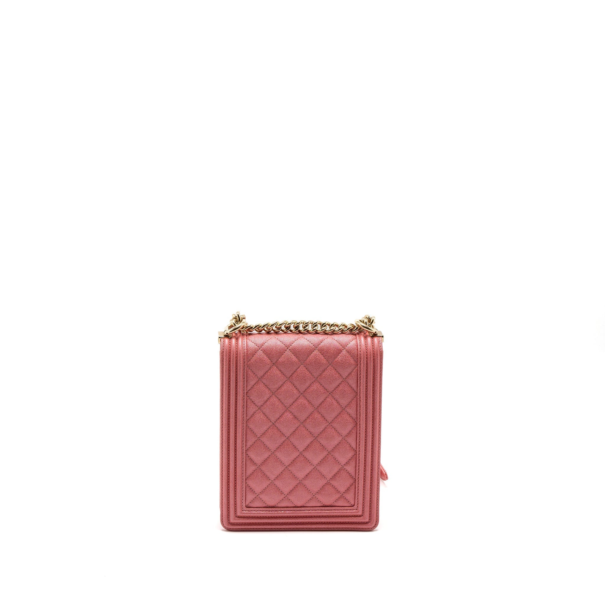 CHANEL VERTICAL BOY BAG METALLIC GRAINED CALFSKIN PINK LGHW