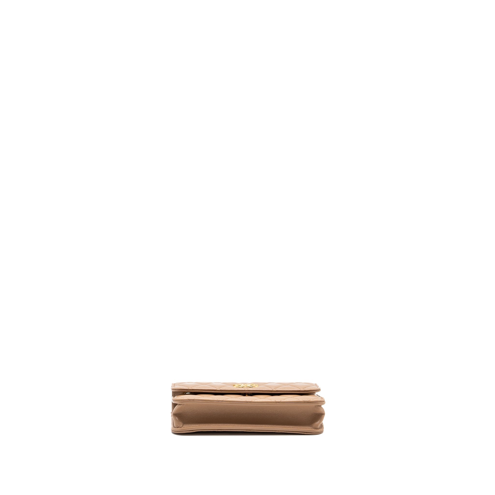CHANEL 22K GOLD PILLAR MINI FLAP BAG LAMBSKIN DARK BEIGE GHW (MICROCHIP)