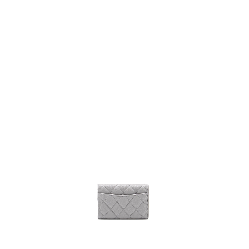 CHANEL CLASSIC FLAP CARD HOLDER CAVIAR LIGHT GREY LGHW