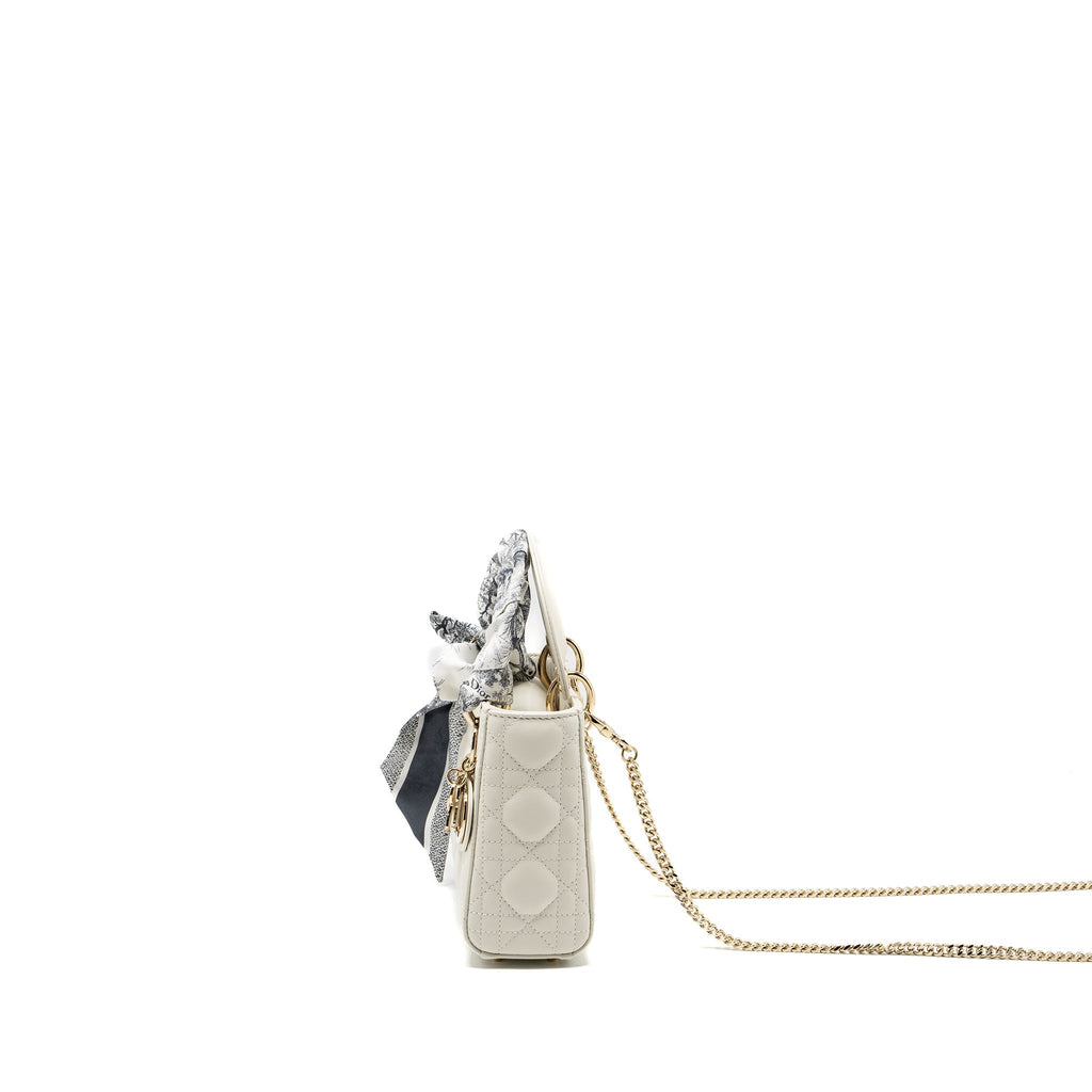 DIOR MINI LADY DIOR LAMBSKIN WHITE LGHW