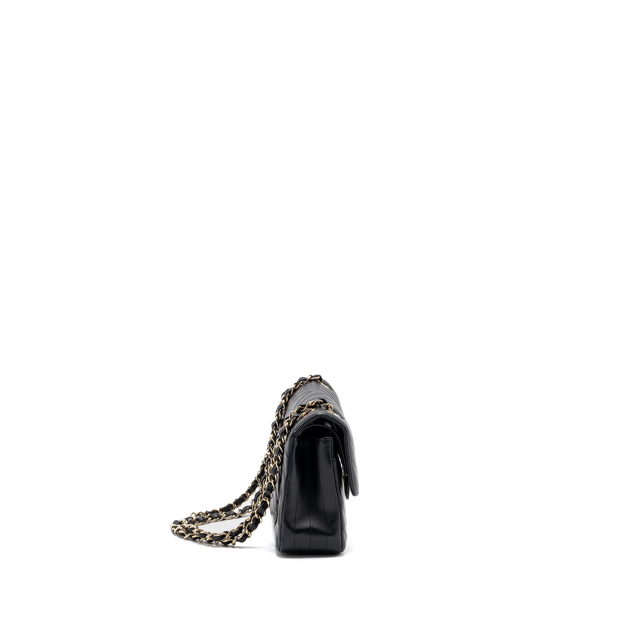 CHANEL SMALL CLASSIC FLAP BAG CHEVRON LAMBSKIN BLACK LGHW