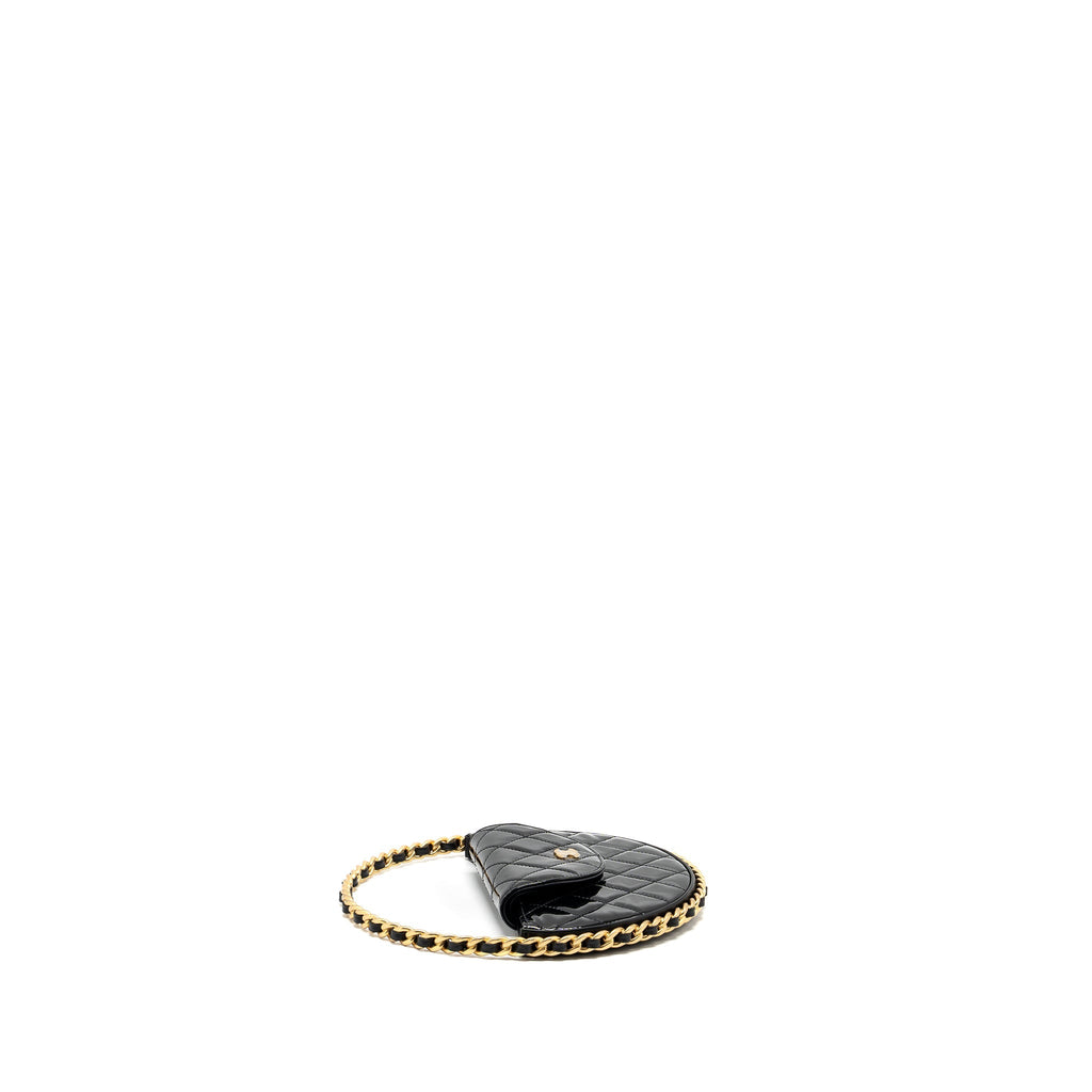 CHANEL 23K HOOP BAG PATENT LEATHER BLACK GHW (MICROCHIP)