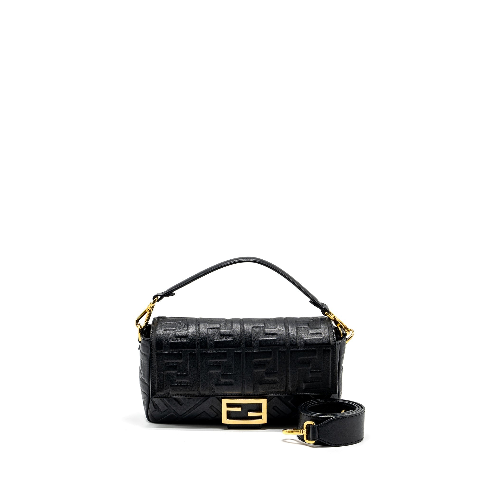 FENDI BAGUETTE BAG WITH FF MOTIF NAPPA BLACK GHW