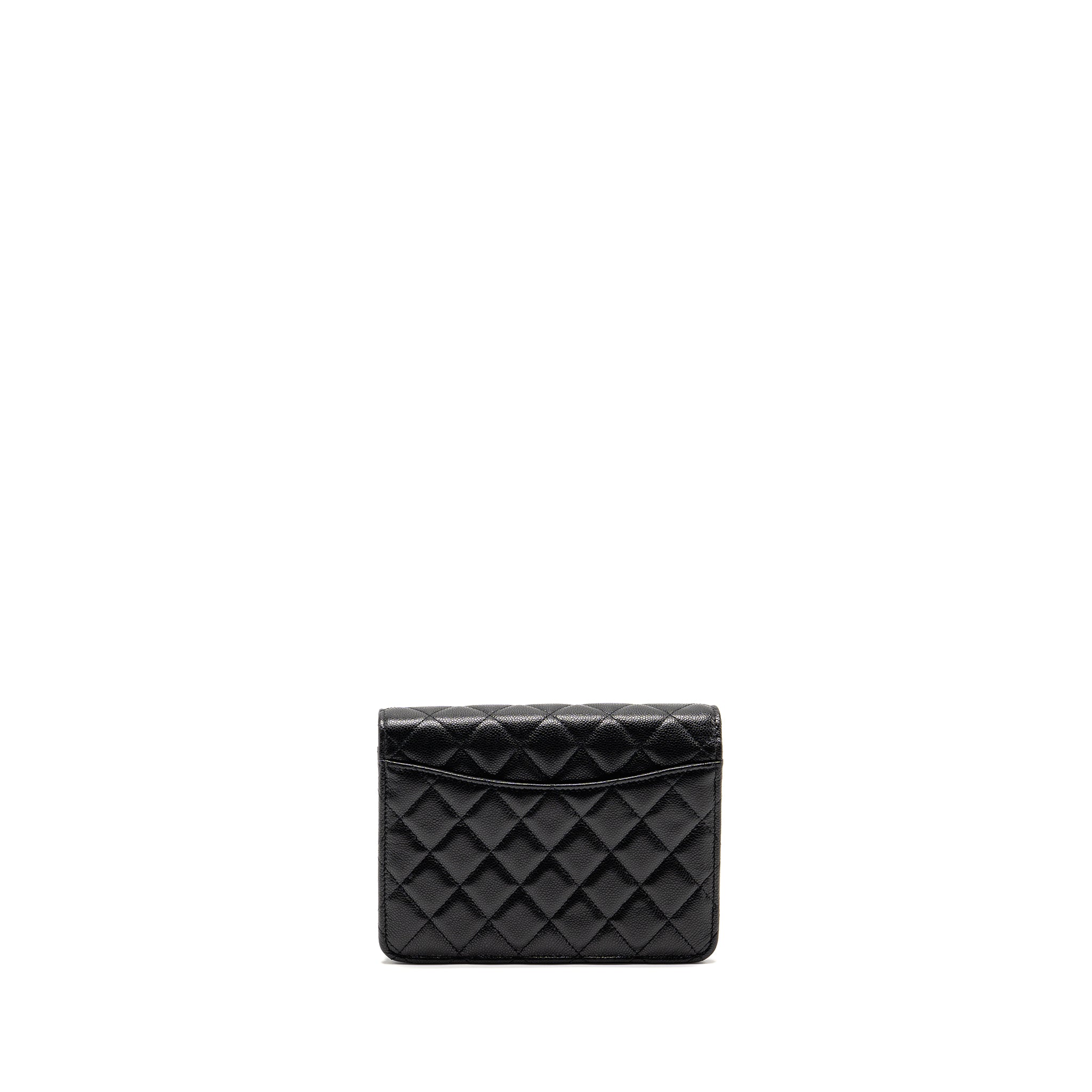 CHANEL SQUARE WALLET ON CHAIN CAVIAR BLACK LGHW (MICROCHIP)