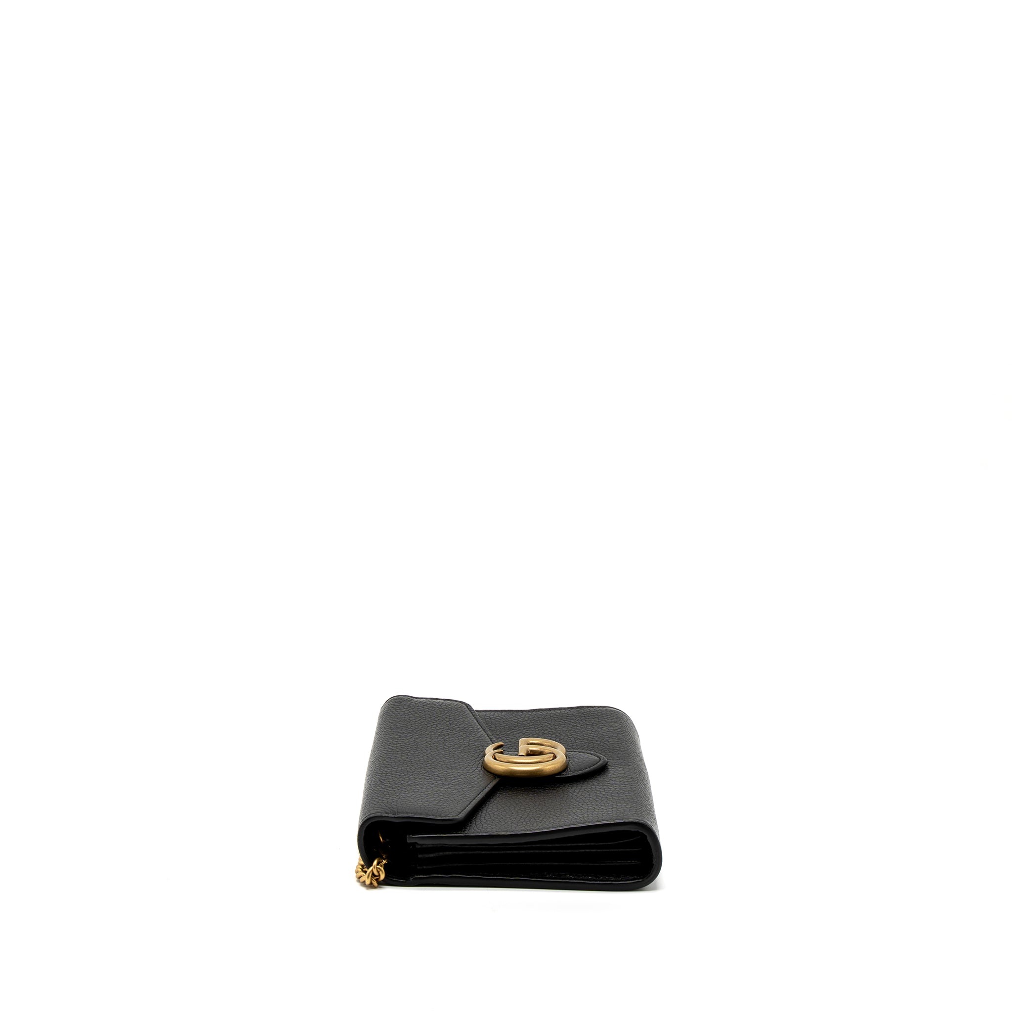 GUCCI MARMONT WALLET ON CHAIN CALFSKIN BLACK BRUSHED GHW