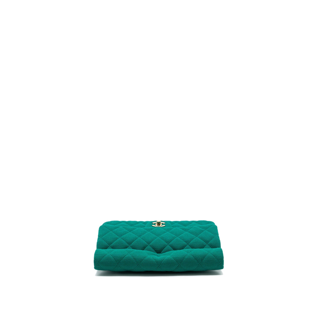 CHANEL 23A CLASSIC FLAP CLUTCH FABRIC GREEN LGHW(MICROCHIP)