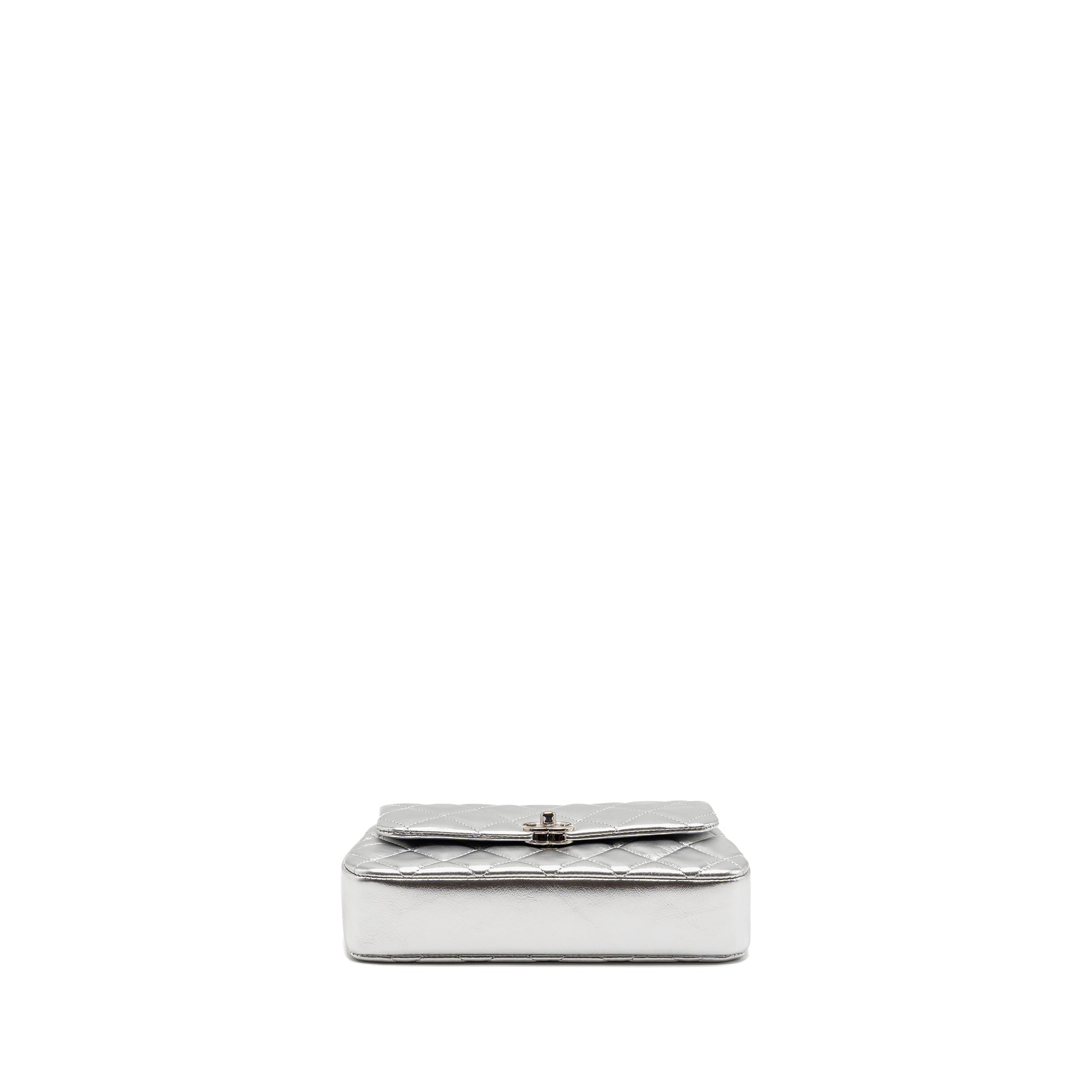 CHANEL 25S O-PHONE HOLDER WITH CHAIN CALFSKIN SILVER SHW(MICROCHIP)